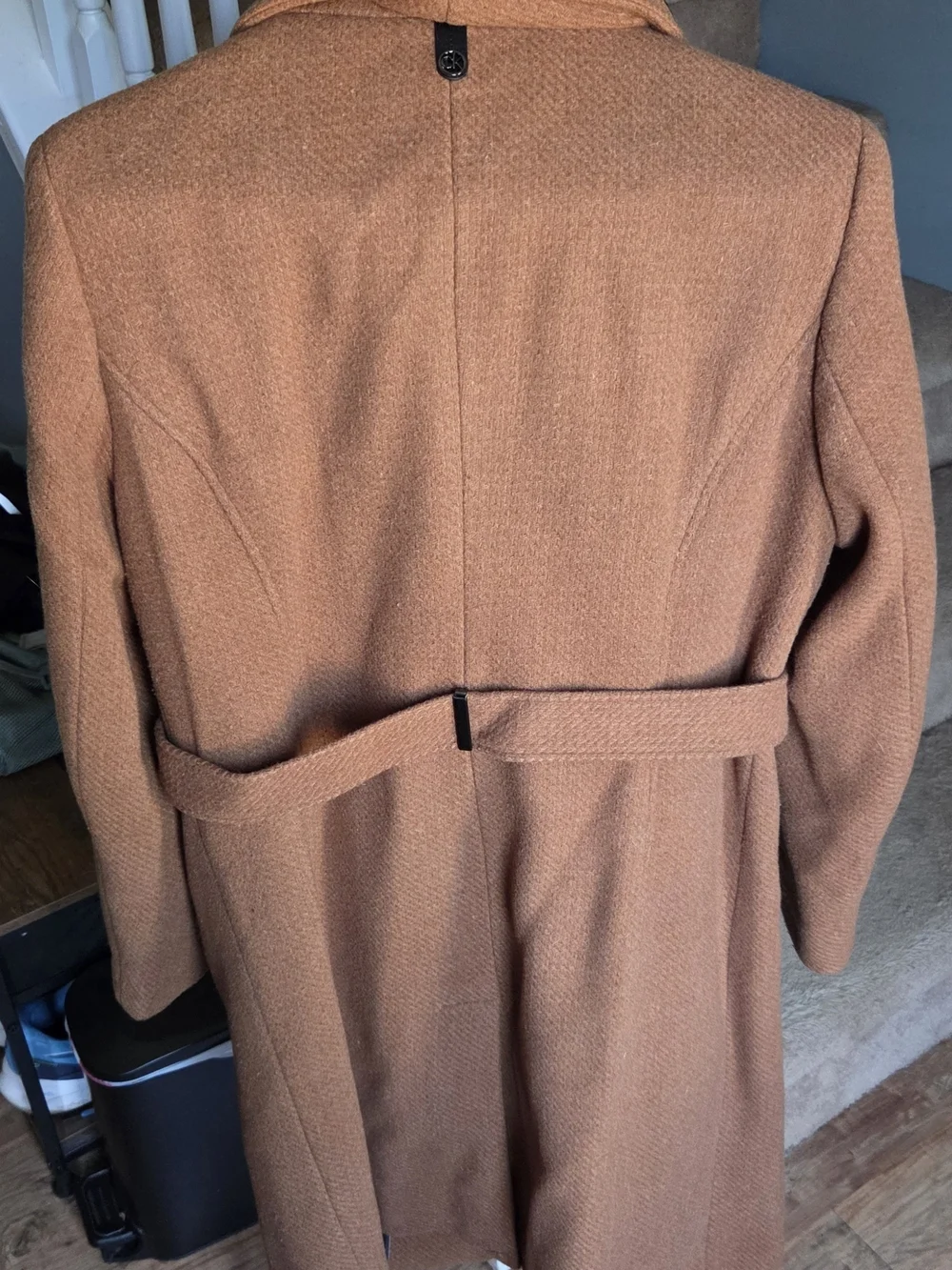 NWOT Calvin Klein Women's Camel Brown Wool-Blend Belted Trench Coat